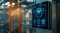 Smart factory control panel monitoring temperature, humidity and wireless connection