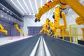 Smart factory, modern automated production plant with robot arms