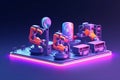 smart factory with robotic arm 3d low poly dark neon isometric view graphic, generative AI