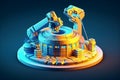 smart factory with robotic arm 3d low poly isometric view graphic, generative AI