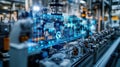 Smart factory using futuristic augmented reality software showing production line data visualization Royalty Free Stock Photo