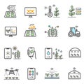 Smart farm, agriculture electronic technology color line icons set isolated on white. Royalty Free Stock Photo