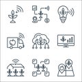 Smart farm line icons. linear set. quality vector line set such as land, connection, yard, monitor, cloud, truck, bulb, smart farm