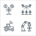 Smart farm line icons. linear set. quality vector line set such as robot, tractor, drone Royalty Free Stock Photo