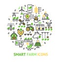 Smart Farm Sign Round Design Template Color Thin Line Icon Banner. Vector Royalty Free Stock Photo