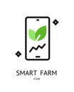 Smart Farm Sign Thin Line Icon Emblem Concept and Smartphone Device Screen. Vector Royalty Free Stock Photo