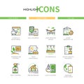 Smart farm and technology - line design style icons set Royalty Free Stock Photo