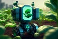Smart farmer robots analyze fresh plant growth in futuristic robot automation to improve efficiency