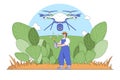 Smart Farming and Agricultural Technology Concept with a Person Operating a Drone for Crop Monitoring