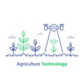 Smart farming, agriculture technology, plant stem and flying drone, innovation concept, automation solution, growth control