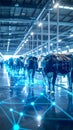 Smart Farming: Cattle in Modern Barn with Digital Overlay Royalty Free Stock Photo