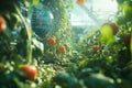 Smart farming for growing tomato interface infographics data plant health. Digital agricultural advanced technology integration Royalty Free Stock Photo