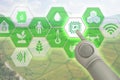 Smart farming,industrial agriculture concept with artificial intelligenceai. Smart Farmer use robot and augmented reality techn Royalty Free Stock Photo