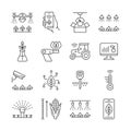 Smart farming line icon set. Vector collection with tractor, watering system, agriculture drone, robot