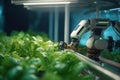 Smart farming robotic arm working in the hydroponic farm with Ai Generated