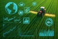 Smart farming with tractor, drone, and digital data analytics in a green field agriculture technology Royalty Free Stock Photo
