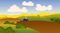 Smart farming. Tractor work on field. Agriculture innovation digital farmers technology vector illustration