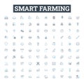 Smart farming vector line icons set. Precision, Agriculture, Technology, Automation, IoT, Remote, Monitoring
