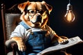 smart fat dog in a chair reading a newspaper Royalty Free Stock Photo