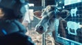 A smart feeding station equipped with cameras and facial recognition technology to identify and dispense specific feed