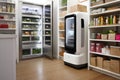 Smart Fridge Automates Grocery Order Delivery With Robotic Assistance in Modern Kitchen Setting Generative AI Royalty Free Stock Photo