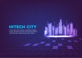 Smart future city complex banner. Innovation tower technology digital media. Artificial intelligence Royalty Free Stock Photo