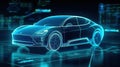 Smart futuristic car hologram HUD UI. Abstract virtual graphic touch user interface.Auto service concept. AI generated