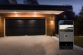 smart garage door, with automatic opening and closing, and notifications to smartphones Royalty Free Stock Photo
