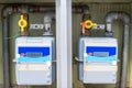 Residential gas meters outside a house Royalty Free Stock Photo