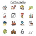 Smart, Genuis, Learning & education color line icon set