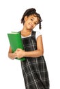 Smart girl with big green book Royalty Free Stock Photo