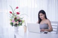 Smart girl`s working on notebook , Workingwoman using laptop in Royalty Free Stock Photo