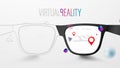 Smart Glasses with Map and Red Pinpoint on Screen. VR virtual reality and AR augmented reality technology. Vector Illustration