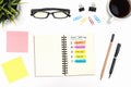 Smart goal setting with office supply over white desk Royalty Free Stock Photo