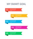 SMART goals infographic. Four steps to reach your goal. Target setting. Vector