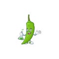 Smart green chili cartoon character holding glass tube