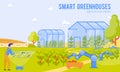 Smart Greenhouses Agricultural Robots Cartoon.