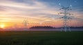Smart Grid Technology for Energy Transmission at Sunrise Royalty Free Stock Photo