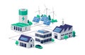 Power renewabale energy electricity scheme with solar buildings Royalty Free Stock Photo