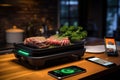 smart grill with connected smartphone app on screen