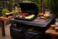 smart grill cover and accessories neatly arranged around it