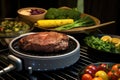 smart grill with thermometer probe inserted into food