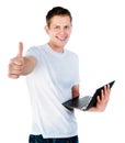 Smart guy with a laptop Royalty Free Stock Photo