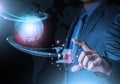 Smart hand holding world futuristic connection technology with finger Royalty Free Stock Photo