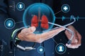 Smart hand showing human lungs and stethoscope Royalty Free Stock Photo