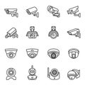 Fixed CCTV, Video surveillance, Security Camera icon set with white background.