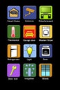 Here are smart home apps displayed on the screen of a cell phone. Illustration.