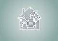 Smart home automation concept as example for digitization- illustration of digital house with circuit board Royalty Free Stock Photo