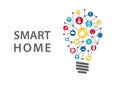 Smart home automation concept. Vector illustration of connected household appliances light light