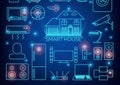 Smart home automation vector background. Connected smart home devices like phone, smart watch, tablet, sensors Royalty Free Stock Photo